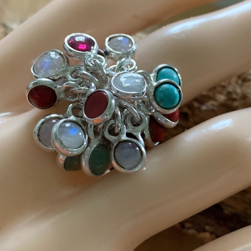 Multi gemstone Petal Sterling Silver ring 8.5